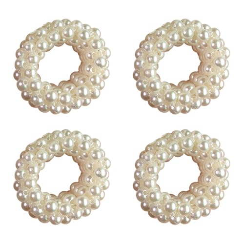 Vaguelly 4pcs Medium Pearl Beaded Hair Ties Elastic Ponytail Holders Anti-slip Scrunchies for Women Stylish Hair Accessories for Daily Styling and Updos