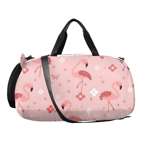 Travel Duffle Bag for Kids Boys Girls Flamingo Pink Bird Sports Bag Overnighter Duffle Sleepover Weekender with Shoes Compartment4