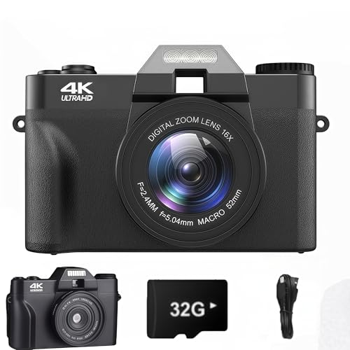 Korons Appareil Photo Numérique- Écran Repliable 3.0 Pouces et Objectif 48MP – Idéal pour Vlogs, Voyages et tournages Quotidiens (Black,32G)