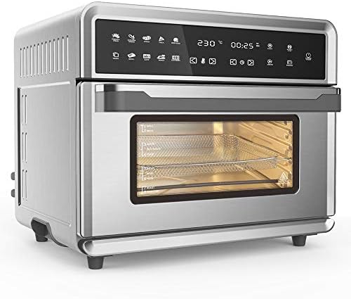 Smart Air Fryer Oven, 1800 W Stainless Steel 26.4 QT Super Big Capacity Toaster Oven with 10-In-1 Presets in Electric Digital Screen and Practical Accessories