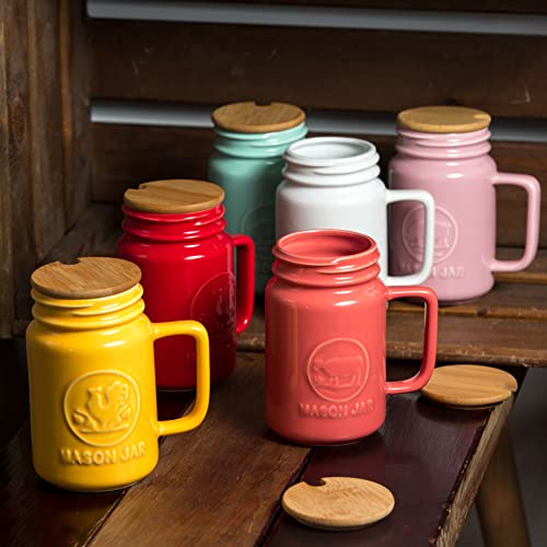 County Fair 15Oz Mason Jar Mugs Ceramic Large Farmhouse Coffee Mugs With Chic Animal Pattern (With Lid And Handle)- Set Of 2(Pig) #TOP2