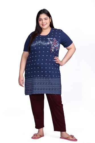 Image of In Love Women's Plus Size Printed Cotton Night Suit Set Short Sleeve | Cotton fabric - soft night suit set for sleepwear and home comfort