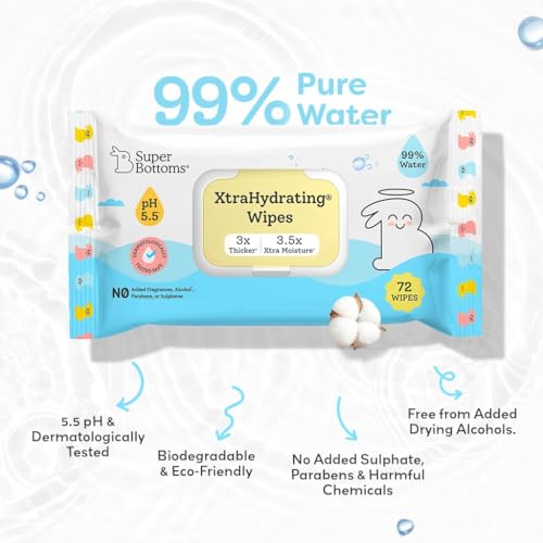 Image of SuperBottoms Basic Leakage-Proof Advanced Reusable Cloth Diapers (3 Months-3 Years, Adjustable) with 2 Diapers & 2 Insert Pads Combo + 99% Pure Water Baby Wet Wipes (72 pcs)