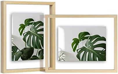 EGOFINE 10x8 Floating Frames Set of 2, Double Glass Picture Frame, Made of Solid Wood Display Any Size Photo up to 10x8, Wall Mount or Tabletop Standing, Natural Wood