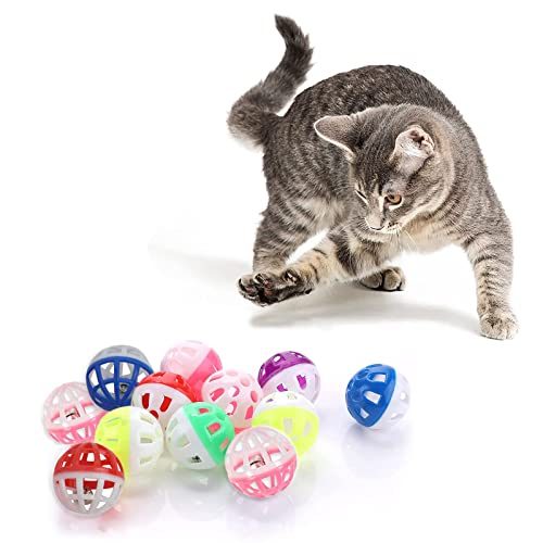 Jiuhao Cat Toy Balls with Bell, Interactive Plastic Cat Toy Balls for Indoor Activity and Chase Training, 12PCS