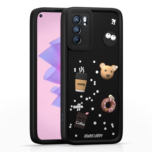 Image of Outlouders Back Cover for Oppo Reno 6 Pro 5G | 3D Cartoon Bear Cute Fun Silicone Full Body Protection Bumper Case (Black)