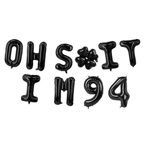 Image of Oh I'm 94! Latex Balloons 16 Inch Black Hallo Ninety Four Cheers to 94 Years Old Theme Decor for Man Woman Happy 94th Birthday Party Photo Studio Prop Flag Decorations Favors Supplies