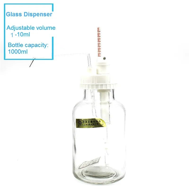 Dispensador de tapas de botellas de laboratorio, dispensador de reactivos de vidrio, dispensador de líquido semiautomático transparente, volumen ajustable/fijo 0,1-10ml 1/PK(1-10ml 1000ml Bottle)