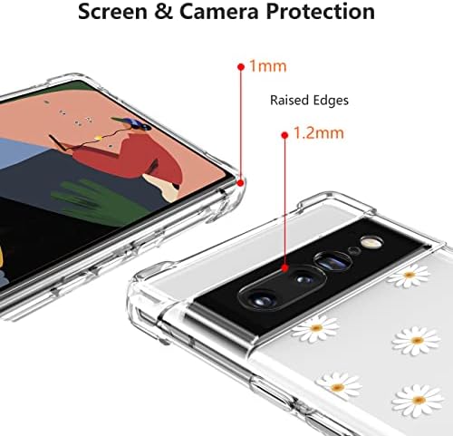 ZTOFERA Case for Google Pixel 7 Pro, Transparent Clear Soft TPU Case with Daisy Pattern, Ultra Slim Anti-scratch Silicone Gel Protective Bumper Cover for Google Pixel 7 Pro - Daisy