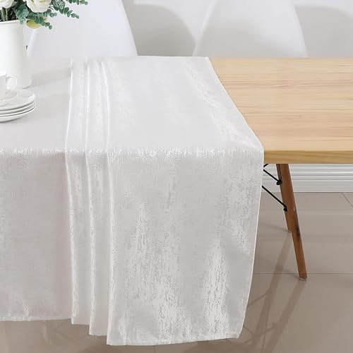 Majestic Giftware Polyester Tablecloths for Rectangle Tables | (54/72) - TC1324 Jacquard Off White Print Hem Stitch Dining Table Cover | Decorative Washable Tablecloth for Kitchen & Dining