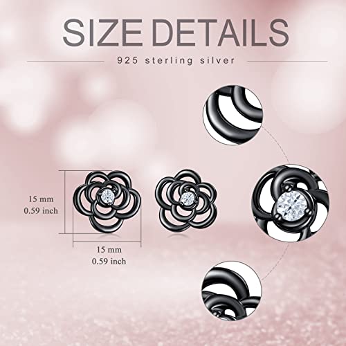 Joerph Sterling Silver Black Rose Flower Stud Earrings Hypoallergenic Retro Post Soft Earrings Vintage Rose Jewelry Gifts For Women Girls Mom Mother Wife Girlfriend #TOP1