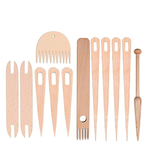 Lyshujli 12Pcs Tapestry Weaving Stick Kit, 7Pcs Big Eye Weaving Needles Weaving Stick, 2 Weaving Shuttle,2 Weaving Comb for Tapestry Sewing Adults Beginners Knitted Crafts DIY