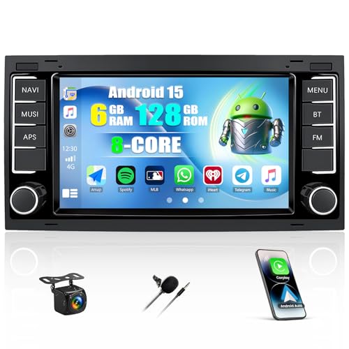 CAMECHO [6+128G 8-Core] Android 15 Autoradio pour VW Touareg/Transporter 2004-2011, VW T5 Multivan 2004-2009, DSP Carplay sans Fil, 7
