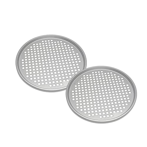 EUROXANTY Bandeja Redonda para Pizza | Bandeja para Horno | Antiadherentes y Perforadas | 33 centímetros | Plateada | Pack de 2 |