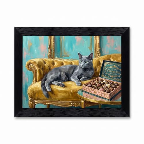 Framed Canvas Impasto Russian Blue Cat