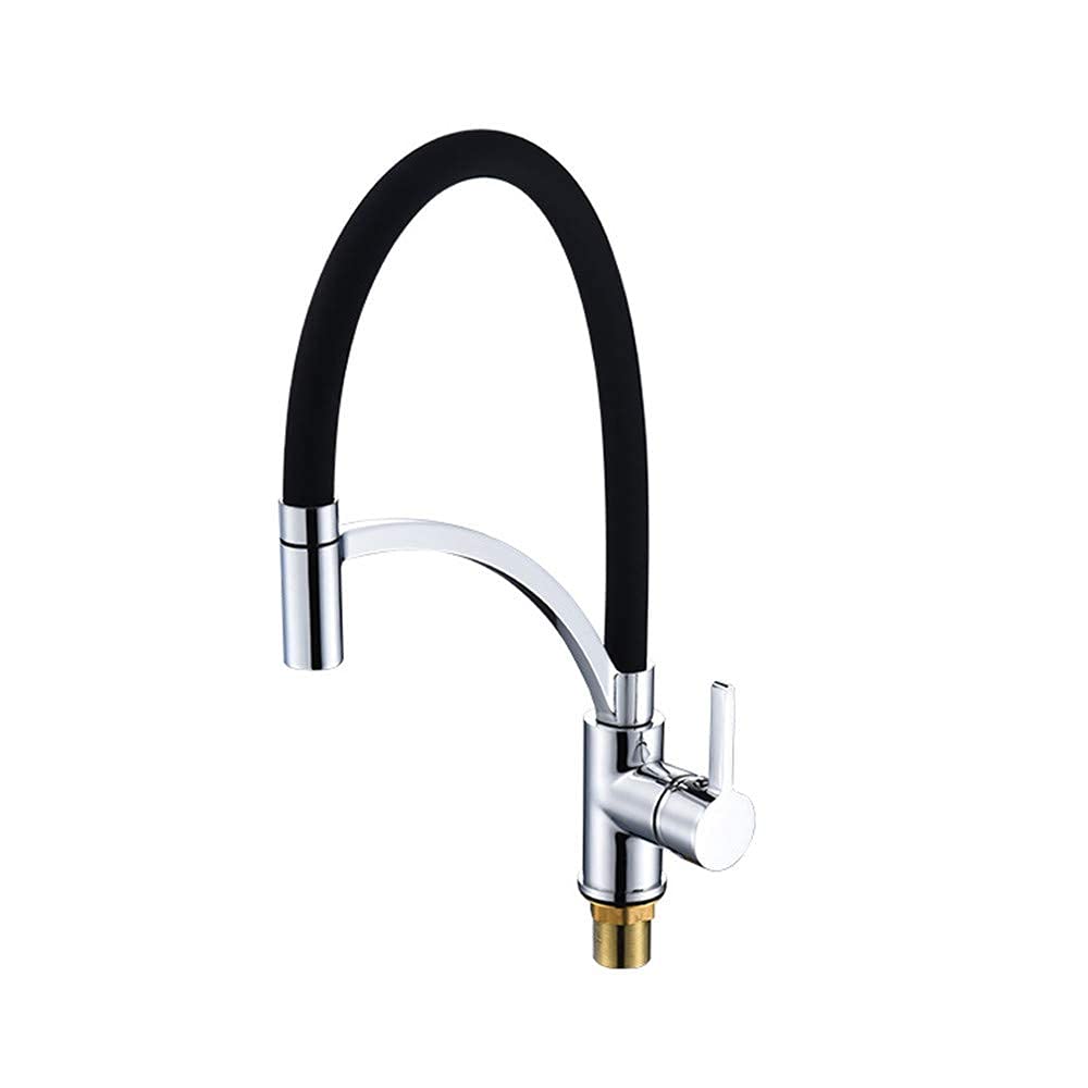 Mezclador de agua caliente y fría RajoNN con tubo negro plano y caño de muelle flexible