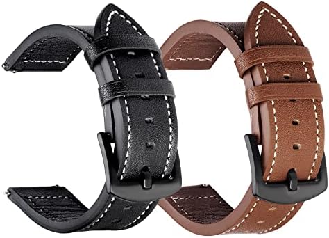 Leather Band Compatible for Galaxy Watch 45mm/46mm Bands, Genuine Leather 22mm Watch Strap Compatible with Samsung Galaxy Watch 3 45mm, Gear S3 Frontier Classic Smartwatch Brown+Black (2 Pack)