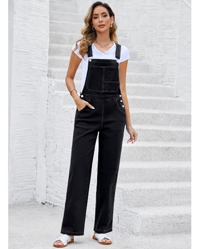 Vetinee Jumpsuit Schwarz Overall Herbst Schwarz Größe L passt für EU 42-44