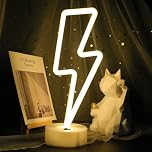 ENUOLI Neon Light Sign LED Lightning Shaped Night Light Wall Decor Light Operated by USB/Battery with Warm White Neon Light for Christmas Birthday Party Kids Room Living Room Wedding Party Decor