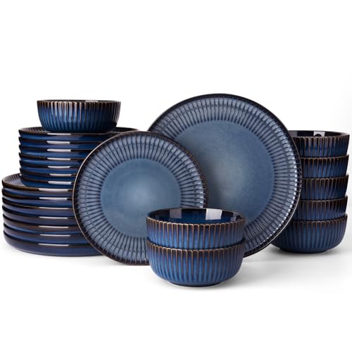 Famiware Stoneware Dinnerware Sets for 8, Reactive Glaze Plates and Bowls