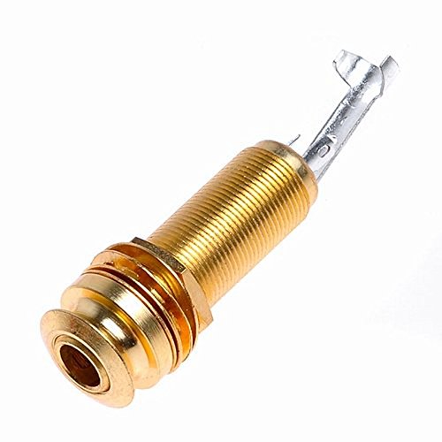 End Pin Output Jack For Bass & Acoustic Electric Guitar, Brass Stereo Endpin Jack Socket 6.35mm 1/4 Inch (Gold)