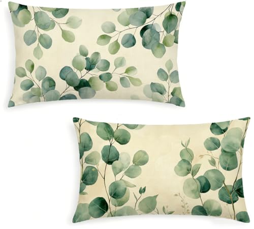 Genérico Verde Fundas Cojines 40x60 Juego de 2 Fundas de Cojines Hoja Lino Cojines Rectangular Decorativos con Cremallera Oculta para Cama Decoración Sofás Sala de Estar Dormitorio Exterior -1529