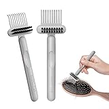 RHOS Hair Brush Cleaning Tool, 2-in-1 High-toughness Cleaning Claws and High-hardness Bristles, Suitable for Home, Hair Salon and Other Places, Ergonomic Handle, 2 Pack-Gray