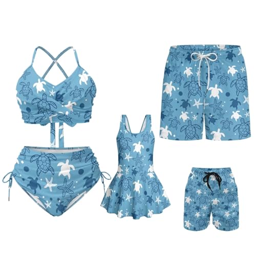 Qoiuvncy Sea Turtle Matching Family Swimsuits Sleeveless Girls Swimsuit with Skirt Quick Drying Mommy and Me Matching Swimsuits for Beach Day Cruise Family Vacation