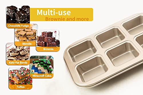 Brownie Pan, Mini Square Muffin Pan Nonstick 6-Cavity Small Cupcake Pan Individual Brownie Mold For Baking Brownie Muffin Cupcake Keto Fat Bombs, Great For Halloween, Christmas #TOP5