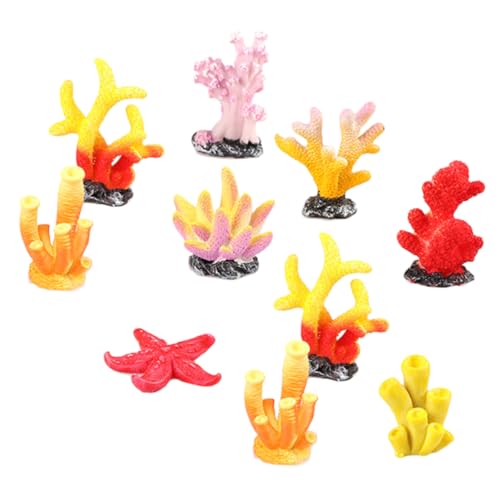 GRIRIW 10Pcs Artificial Coral Aquarium Decoration Vibrant Resin Coral Ornaments for Fish Tanks Underwater Design Easy to Clean Random Styles Included