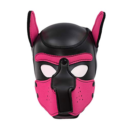 HOT TIME Neoprene Puppy Hood Custom Animal Head Mask Novelty Costume Dog Head Masks (Small, Pink)