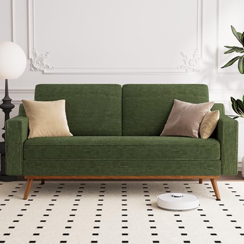 Vipbear 65.4" Loveseat Sofa Green Corduroy Couch, Mid-Century Modern Small