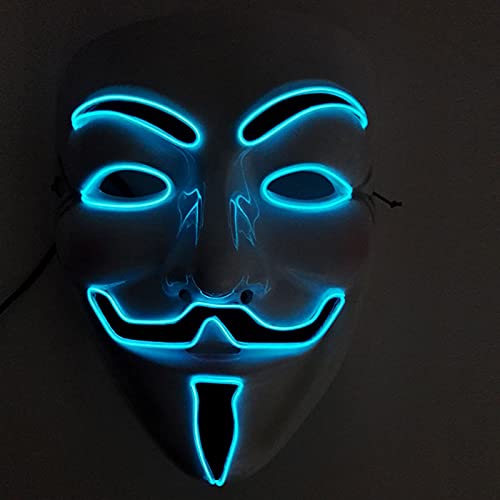 YHSW Fête de Maquillage,Masque Lumineux LED Masque V Vendetta EL Wire Light Up pour Noël Halloween Costume Cosplay Party Cover