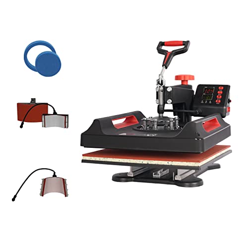 UKPRESS Heat Press Machine 5 in 1 29x38cm Sublimation Printing Swing Away 360 Degree for T Shirts Mug Hat Plate Cap Mouse Pads Dual Digital Control Multifunctional (Red)