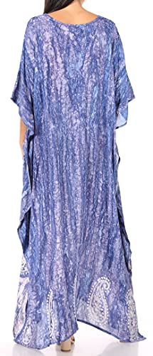 Sakkas 1902 - Tacy Women's Casual Boho Summer Maxi Dress Caftan Kaftan Cover-Up Lougewear - 10-Indigo - Os #TOP1