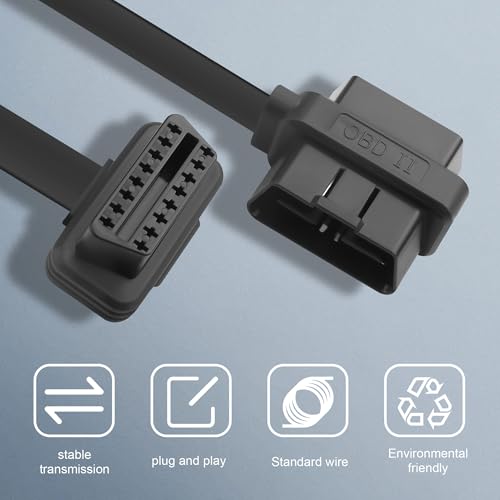 Image of OBD Slim Extension Cable,16 Pin OBD2 Male to Female Ribbon Extension Wire, Diagnostic Universal OBD II Convert Cable (16-pin Male and Female Connectors with Two Ports)