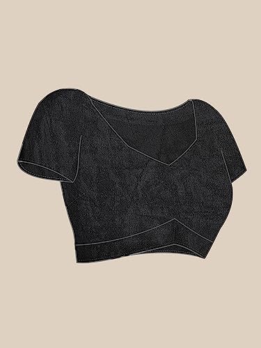 Image of AKHILAM Women's Black Embellished Georgette Saree With Unstitched Blouse Piece