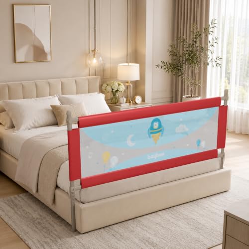Image of BAYBEE Baby Bed Rail Guard (150Lx63Hcm), Bedrail for Baby Toddlers Safety, Portable Kids Bedrail Safeguard Fence with Adjustable Height | Foldable Single Side Bed Protector for Newborn Babies (Red)