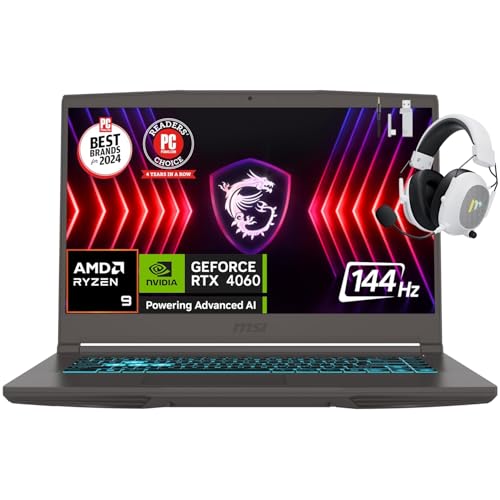 MSI Thin A15 AI 15.6” 144Hz FHD Gaming Laptop, AMD Ryzen 9-8945HS, NVIDIA Geforce RTX 4060, 64GB DDR5 RAM, 2TB NVMe SSD, WiFi 6E, Cooler Boost, Backlit Keyboard, w/Mytrix Accessory, Win 11 Pro - Black