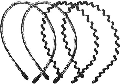 Metall-Stirnbänder, 4 Stück, modisch, Unisex, schwarz, mit Federwellen, rutschfest, Sport-Kopfbedeckung, Haar-Zubehör Cover