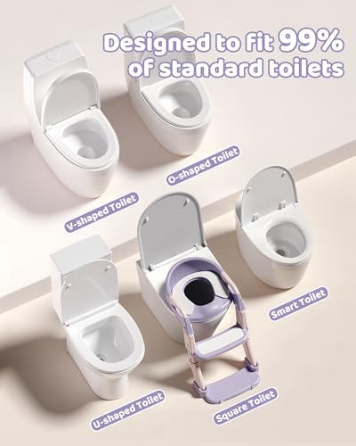 3-in-1 Potty Training Seat & Training Toilet & Potty Chair, Height Adjustable Toddler Toilet Seat for Kids Boys Girls, Foldable Potty Training Toilet with Splash Guard and Anti-Slip Steps