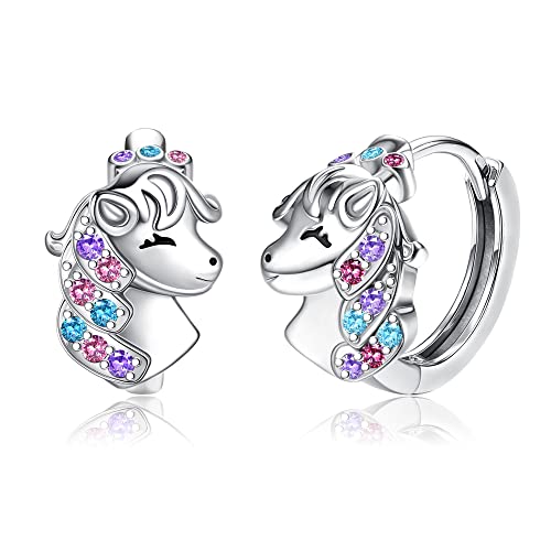 ORAZIO Hypoallergénique Cheval Chanceux Boucles d'oreilles Argent Sterling 925 pour Femmes et Filles, Boucles d'oreilles Cheval Mignon pour équestres Bijoux Massif Poli pour les Amoureux des Chevaux d