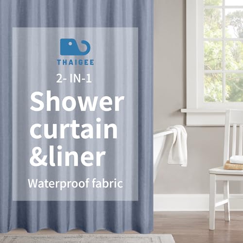 THAIGEE Waterproof Fabric Shower Curtain,No Liner Needed,72x72,Blue Gray by THAIGEE - Used condition - US$17.59