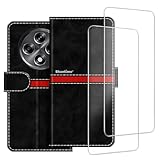 ESACMOT Capa de celular compatível com OPPO A3 5G + [pacote com 2] película protetora de tela, capa protetora magnética de couro premium para OPPO A3 5G (6,7 polegadas) preta