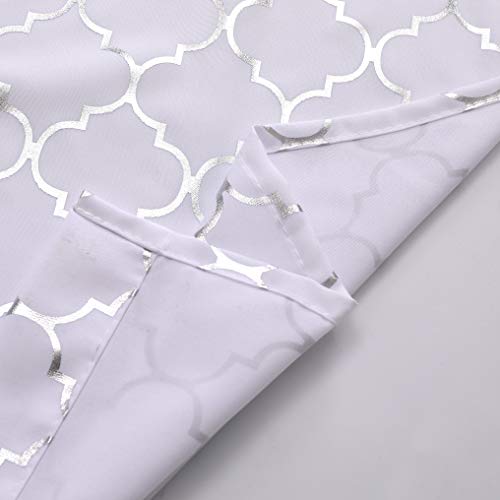 Taisier Home Metallic White Light Blocking Curtain Living-Room Moroccan Print Silver Curtains 84 Inch Linen Texture Geometry Lattice Curtains For Bedroom Window Treatment Set Grommet Top, 2Panels #TOP6