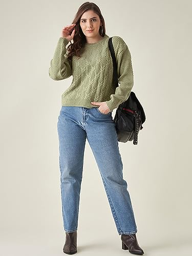 Image of Modeve Self Design Round Neck Casual Women Crop Top Sweater||Winterwear||