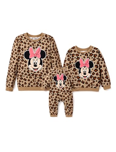 Image of Disney Mickey and Friends Mommy and Me Matching Outfits Leopard Long Sleeves Shirt Sweatshirt Tops