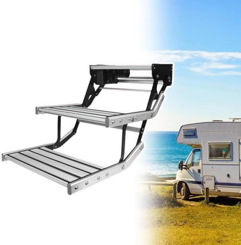 RV Steps - Escalón plegable retráctil para autocaravana, pedal antideslizante, capacidad de 200 kg, LED de 12 V, resorte reforzado