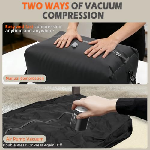 LONGHIKER Travel Vacuum Bags with Pump – Reusable Airless Space Saver Vacuum Storage Bags Compression Bag for Carry-On Suitcase & Backpack, IPX8 Waterproof TPU Vacuum Seal Bags for Clothing(1PC-34L) — view 6