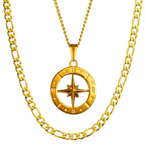 Collier Boussole DVRK en Acier 316L et Chaine Or Homme 18k de Haute Qualité